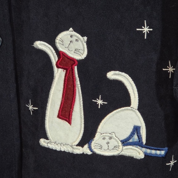 Breckenridge Christmas Cat Top Size S Nazy Soft Suede Embroidered Holiday Shirt - Picture 4 of 9